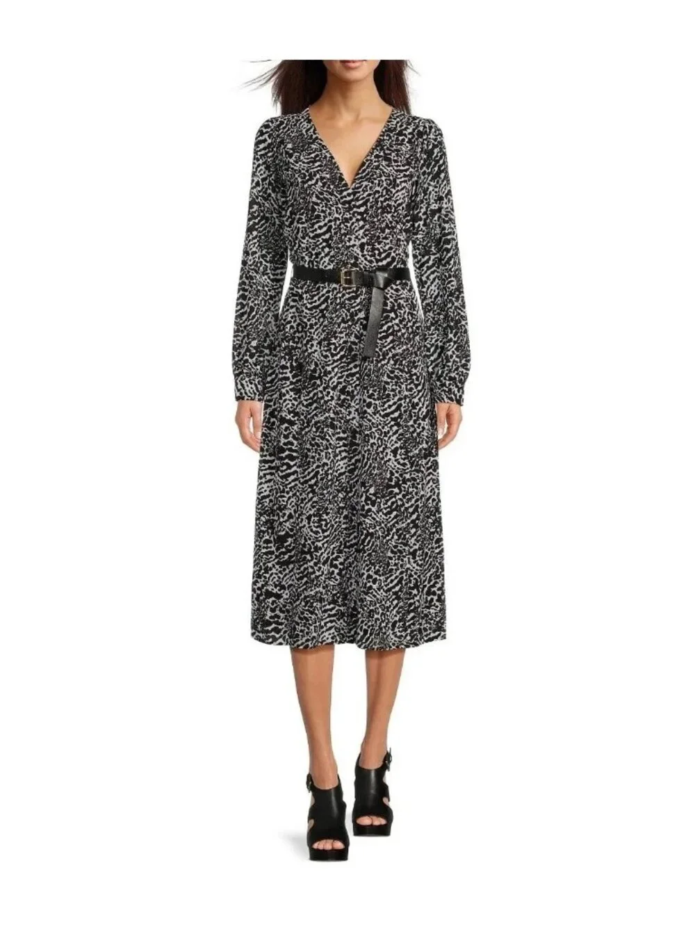 NWOT Michael Kors Women's S  Animal Print Button Front Chiffon Midi Dress J1941